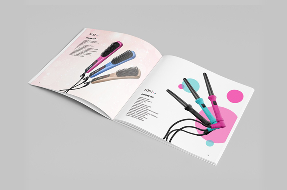 美發(fā)梳產(chǎn)品畫冊(cè)設(shè)計(jì)，直發(fā)梳畫冊(cè)策劃，卷發(fā)棒畫冊(cè)設(shè)計(jì)公司